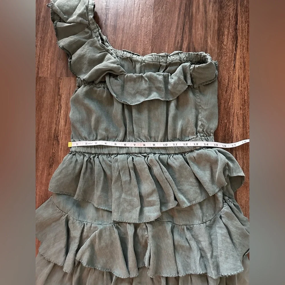 Isabel Marant Etoile One -Shoulder Ruffled Mini Dress in Sage Green. Size M. - Picture 12 of 16